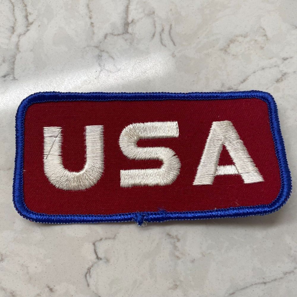Vintage American USA Logo Red Embroidered Rectangle 4.25 x 2.25 Sew On Patch